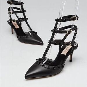 Valentino rockstud black noir kitten Heel Sandals 37 7 NEW IN BOX